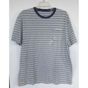 Polo Country Ralph Lauren Mens L Blue Striped Ringer Pocket T-Shirt Cotton VTG